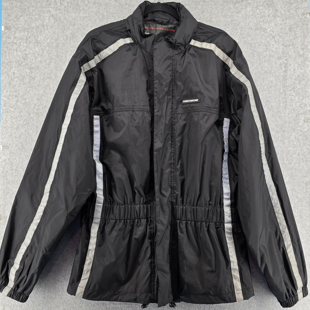 Firstgear Biker's Choice Sierra Jacket Mens L Black Rain Wind Hood 505936 Moto
